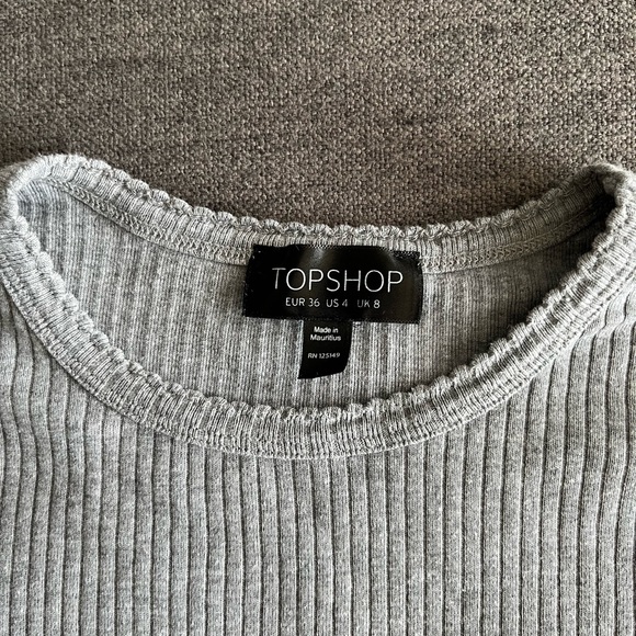Topshop Gray Ribbed Fitted Long Sleeve Cropped Tee - Picture 2 of 3